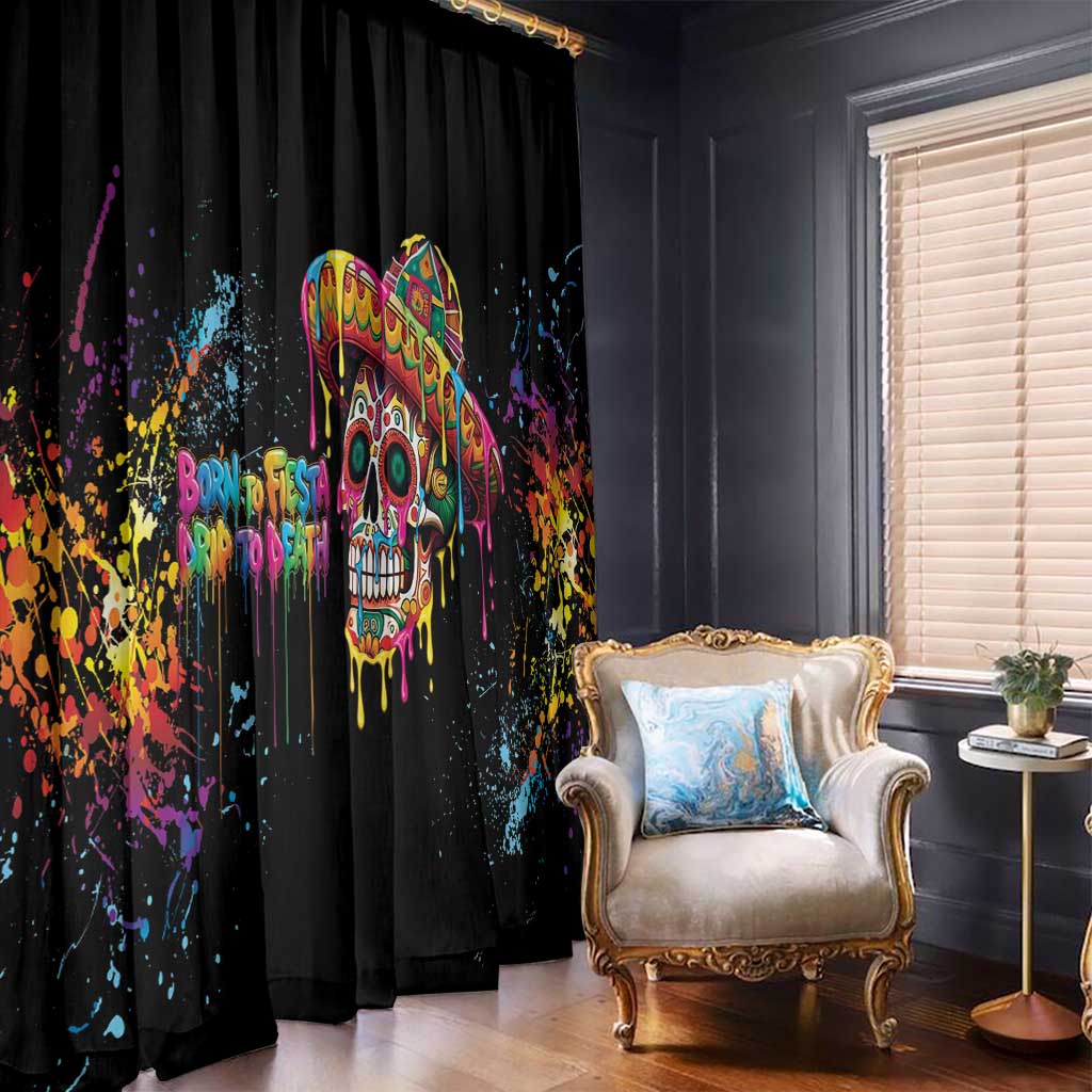 Dripping Sombrero Sugar Skull Window Curtain Día de los Muertos - Wonder Print Shop