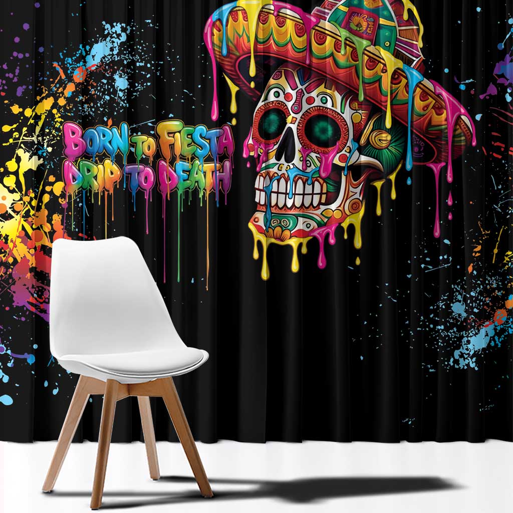 Dripping Sombrero Sugar Skull Window Curtain Día de los Muertos - Wonder Print Shop