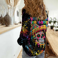 Dripping Sombrero Sugar Skull Women Casual Shirt Día de los Muertos - Wonder Print Shop