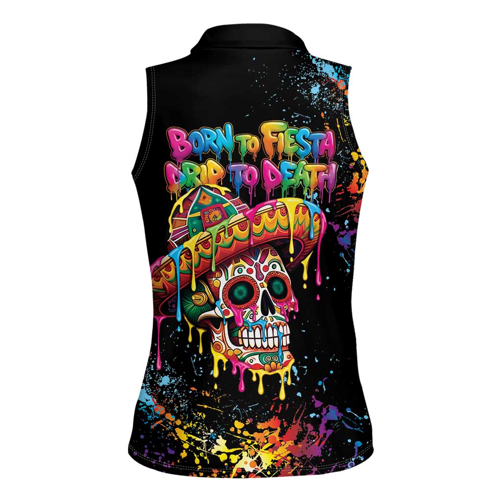 Dripping Sombrero Sugar Skull Women Sleeveless Polo Shirt Día de los Muertos - Wonder Print Shop