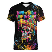 Dripping Sombrero Sugar Skull Women V-Neck T-Shirt Día de los Muertos - Wonder Print Shop