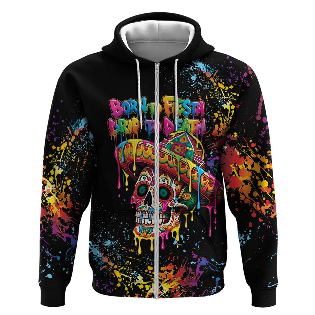 Dripping Sombrero Sugar Skull Zip Hoodie Día de los Muertos - Wonder Print Shop