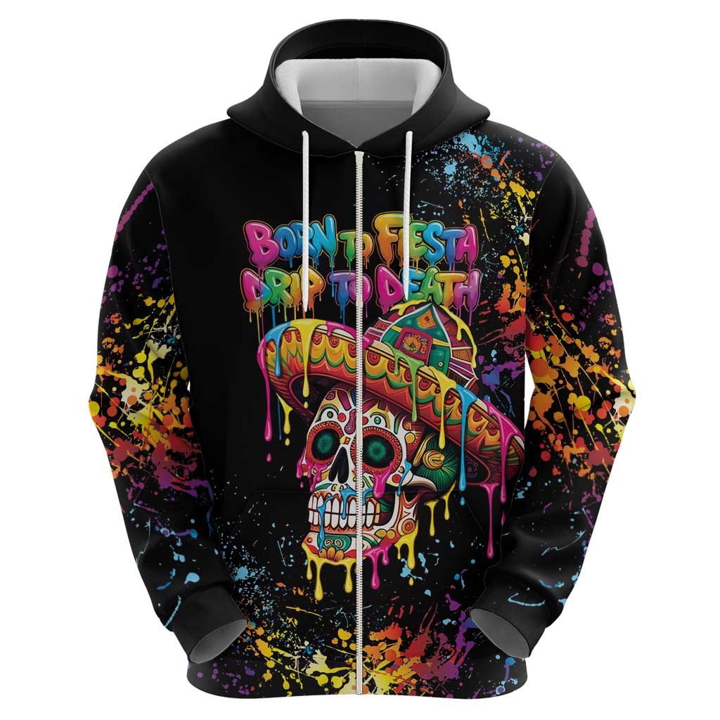 Dripping Sombrero Sugar Skull Zip Hoodie Día de los Muertos - Wonder Print Shop