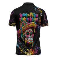 Dripping Sombrero Sugar Skull Zipper Polo Shirt Día de los Muertos - Wonder Print Shop