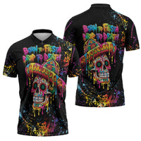 Dripping Sombrero Sugar Skull Zipper Polo Shirt Día de los Muertos - Wonder Print Shop