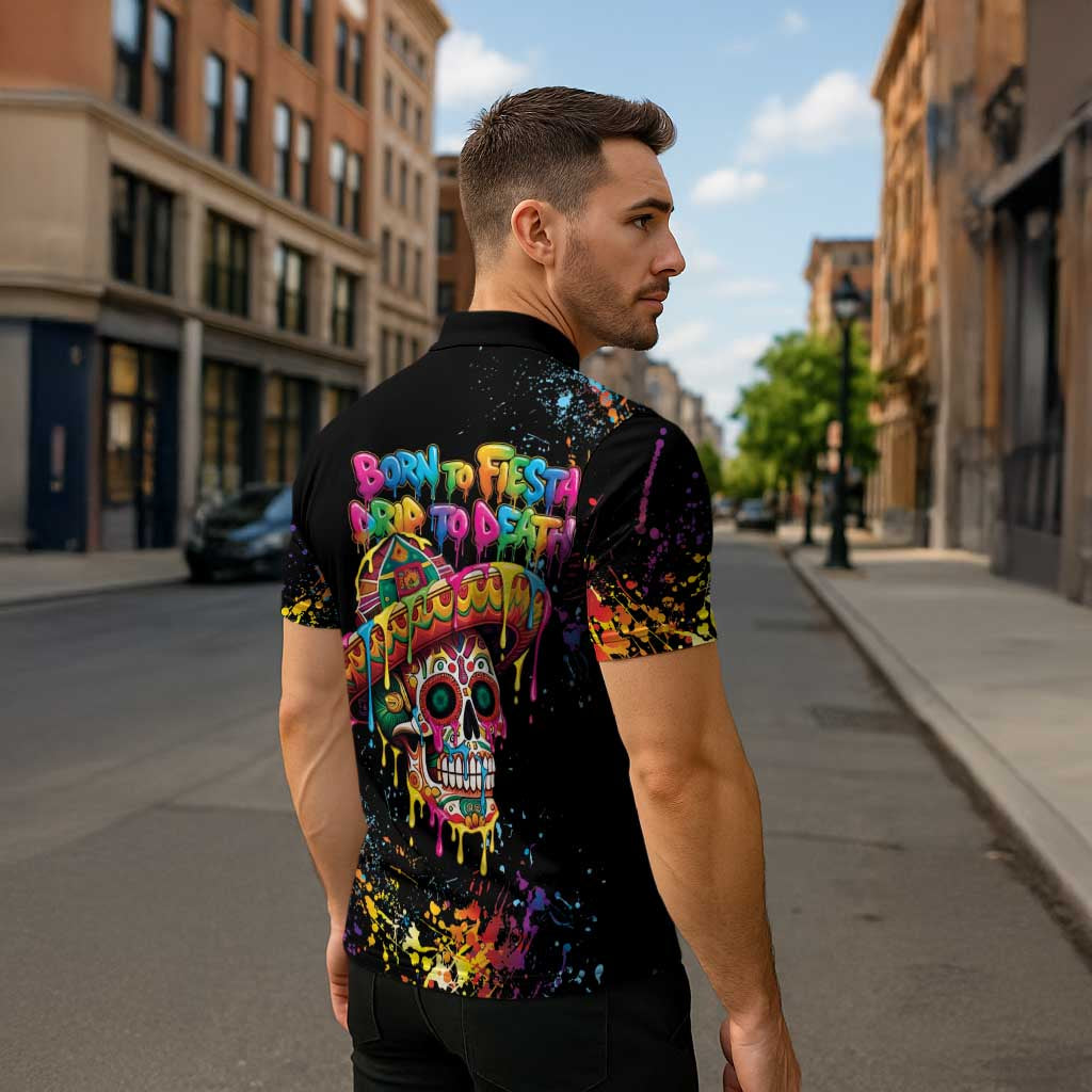 Dripping Sombrero Sugar Skull Zipper Polo Shirt Día de los Muertos - Wonder Print Shop