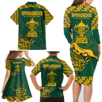 South Africa Rugby Family Matching Long Sleeve Bodycon Dress and Hawaiian Shirt Springboks Proud The Champions LT9 - Wonder Print Shop