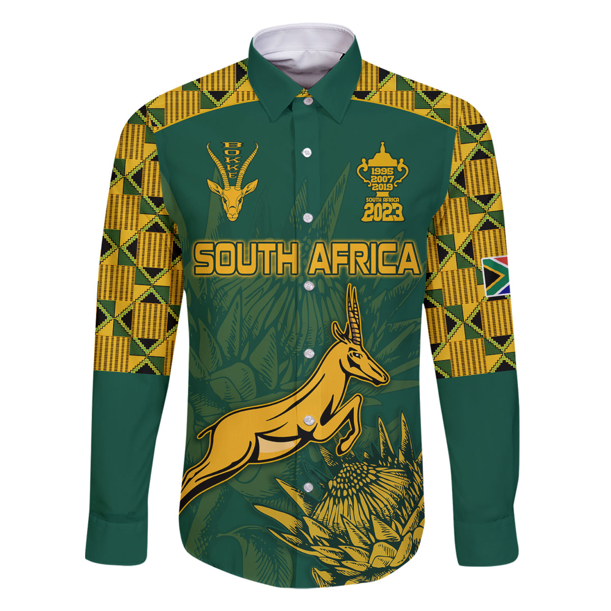 South Africa Rugby Family Matching Off Shoulder Long Sleeve Dress and Hawaiian Shirt Springboks Proud The Champions - Wonder Print Shop