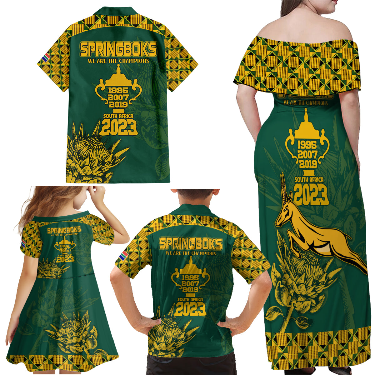 South Africa Rugby Family Matching Off Shoulder Maxi Dress and Hawaiian Shirt Springboks Proud The Champions LT9 - Wonder Print Shop