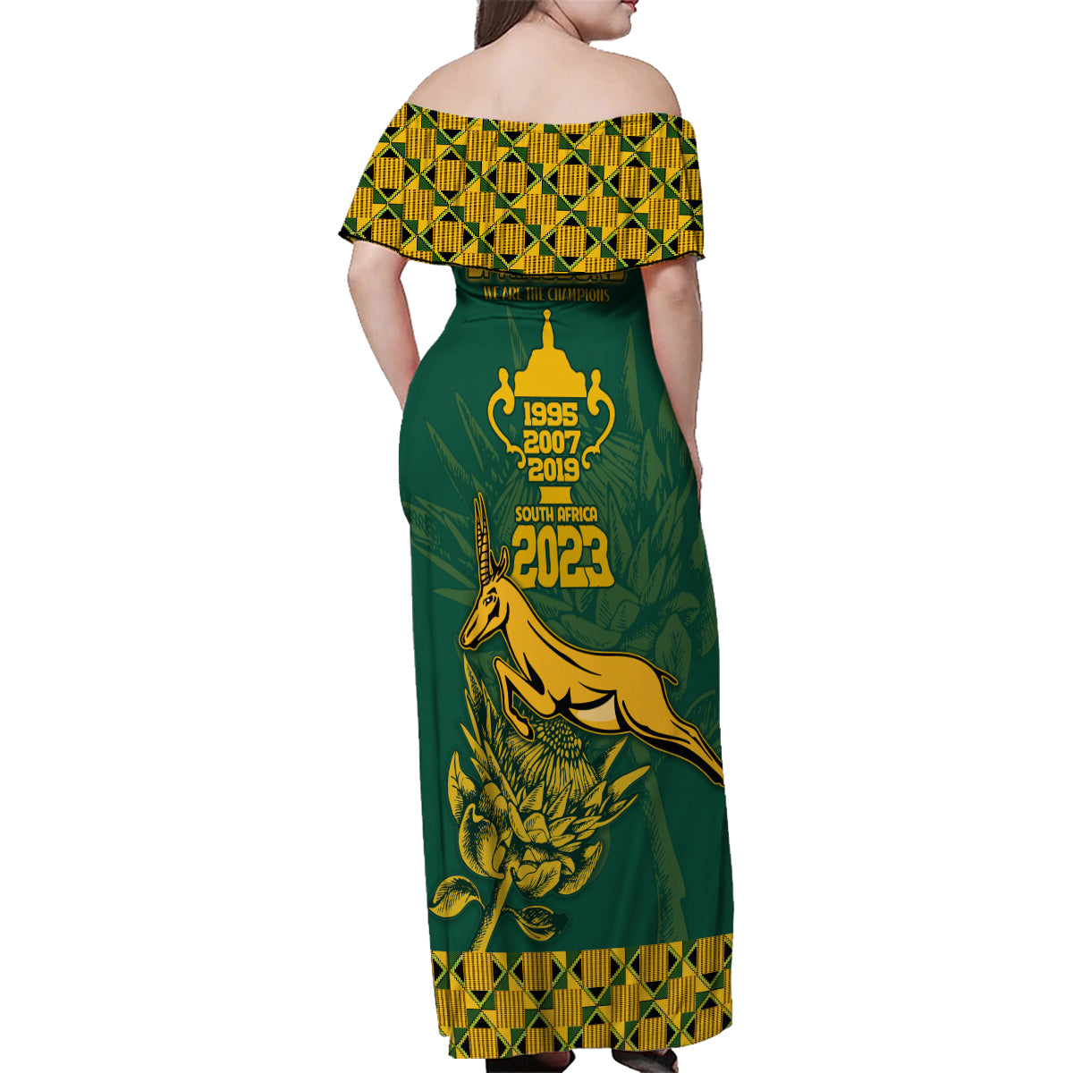 South Africa Rugby Family Matching Off Shoulder Maxi Dress and Hawaiian Shirt Springboks Proud The Champions LT9 - Wonder Print Shop