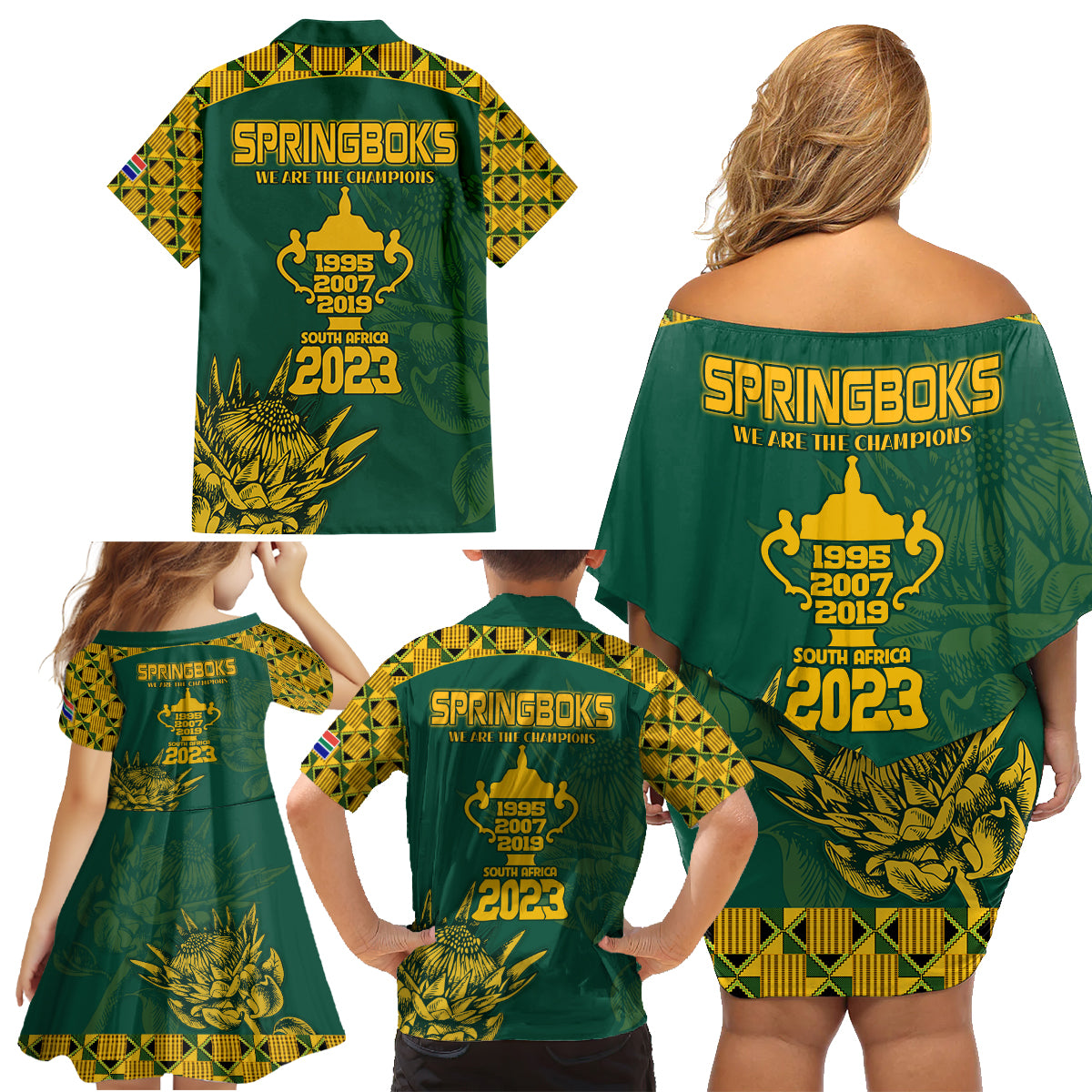 South Africa Rugby Family Matching Off Shoulder Short Dress and Hawaiian Shirt Springboks Proud The Champions LT9 - Wonder Print Shop