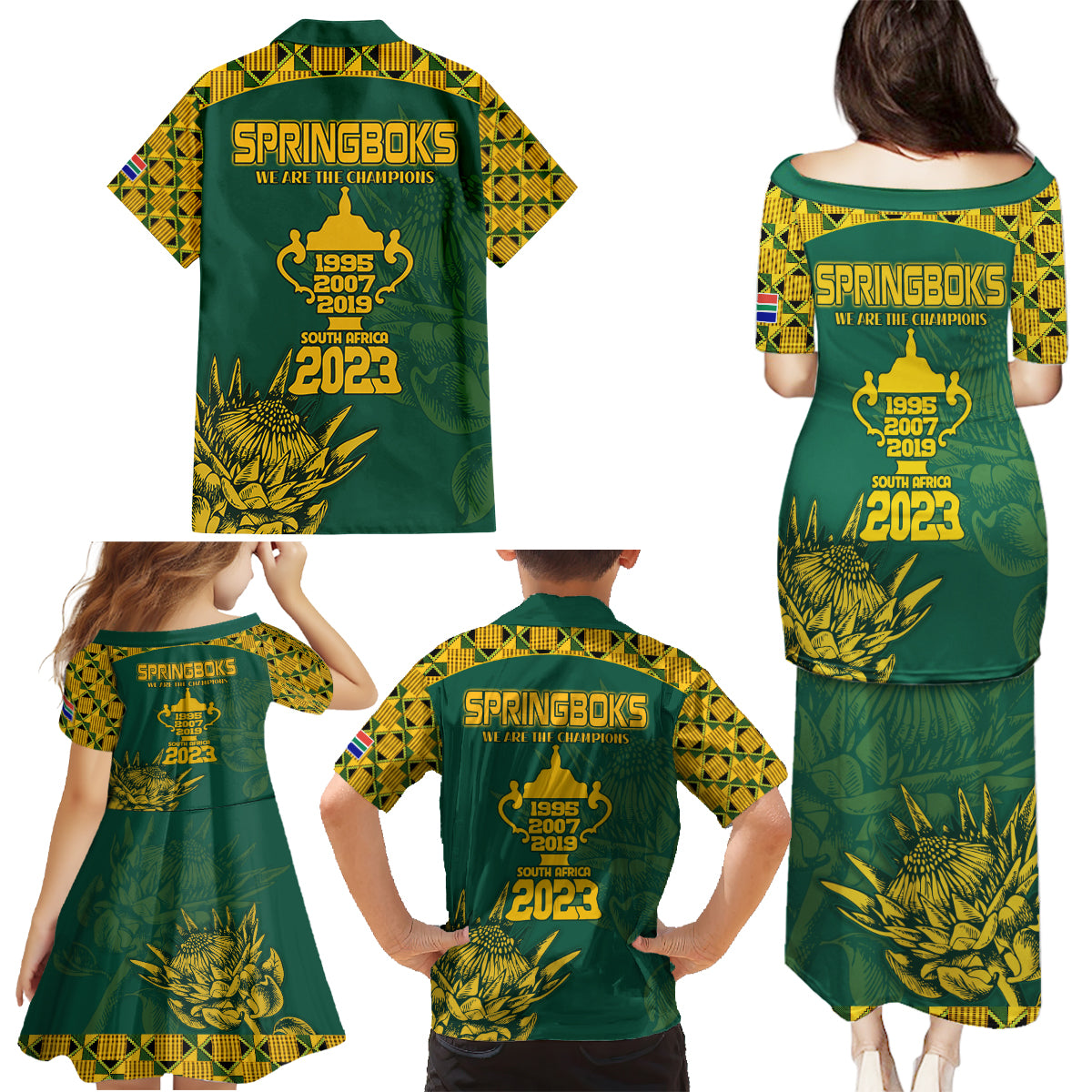 South Africa Rugby Family Matching Puletasi Dress and Hawaiian Shirt Springboks Proud The Champions - Wonder Print Shop