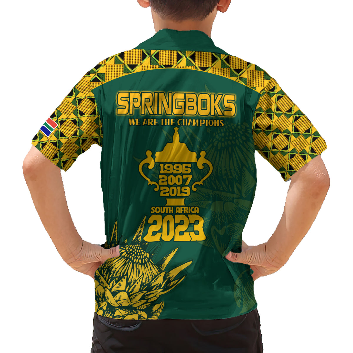 South Africa Rugby Family Matching Short Sleeve Bodycon Dress and Hawaiian Shirt Springboks Proud The Champions - Wonder Print Shop