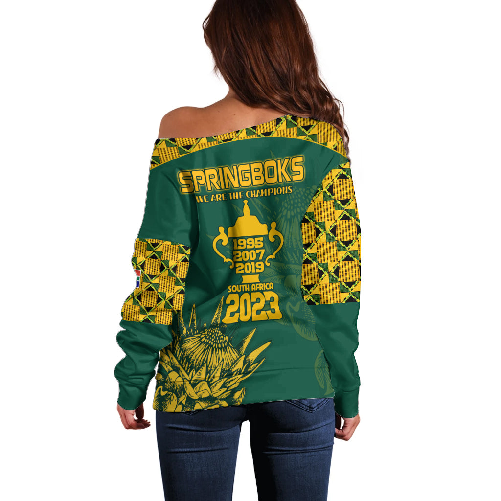 South Africa Rugby Off Shoulder Sweater Springboks Proud The Champions - Wonder Print Shop
