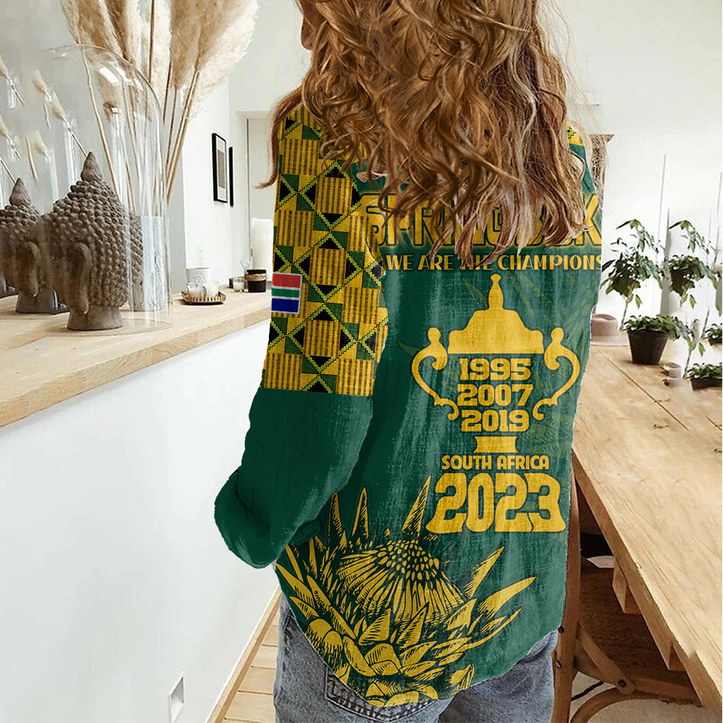 South Africa Rugby Women Casual Shirt Springboks Proud The Champions - Wonder Print Shop