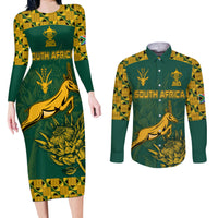 Custom South Africa Rugby Couples Matching Long Sleeve Bodycon Dress and Long Sleeve Button Shirt Springboks Proud The Champions LT9 - Wonder Print Shop