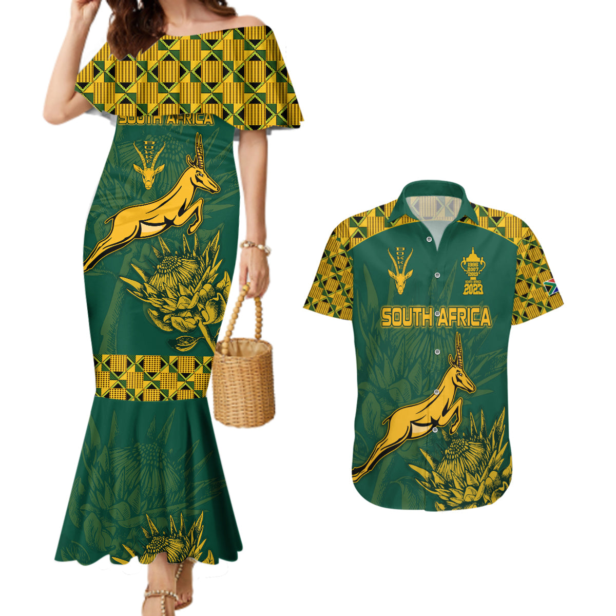 Custom South Africa Rugby Couples Matching Mermaid Dress and Hawaiian Shirt Springboks Proud The Champions LT9 - Wonder Print Shop