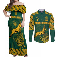 Custom South Africa Rugby Couples Matching Off Shoulder Maxi Dress and Long Sleeve Button Shirt Springboks Proud The Champions LT9 - Wonder Print Shop