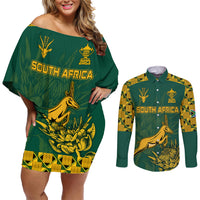 Custom South Africa Rugby Couples Matching Off Shoulder Short Dress and Long Sleeve Button Shirt Springboks Proud The Champions LT9 - Wonder Print Shop