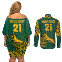 Custom South Africa Rugby Couples Matching Off Shoulder Short Dress and Long Sleeve Button Shirt Springboks Proud The Champions LT9 - Wonder Print Shop