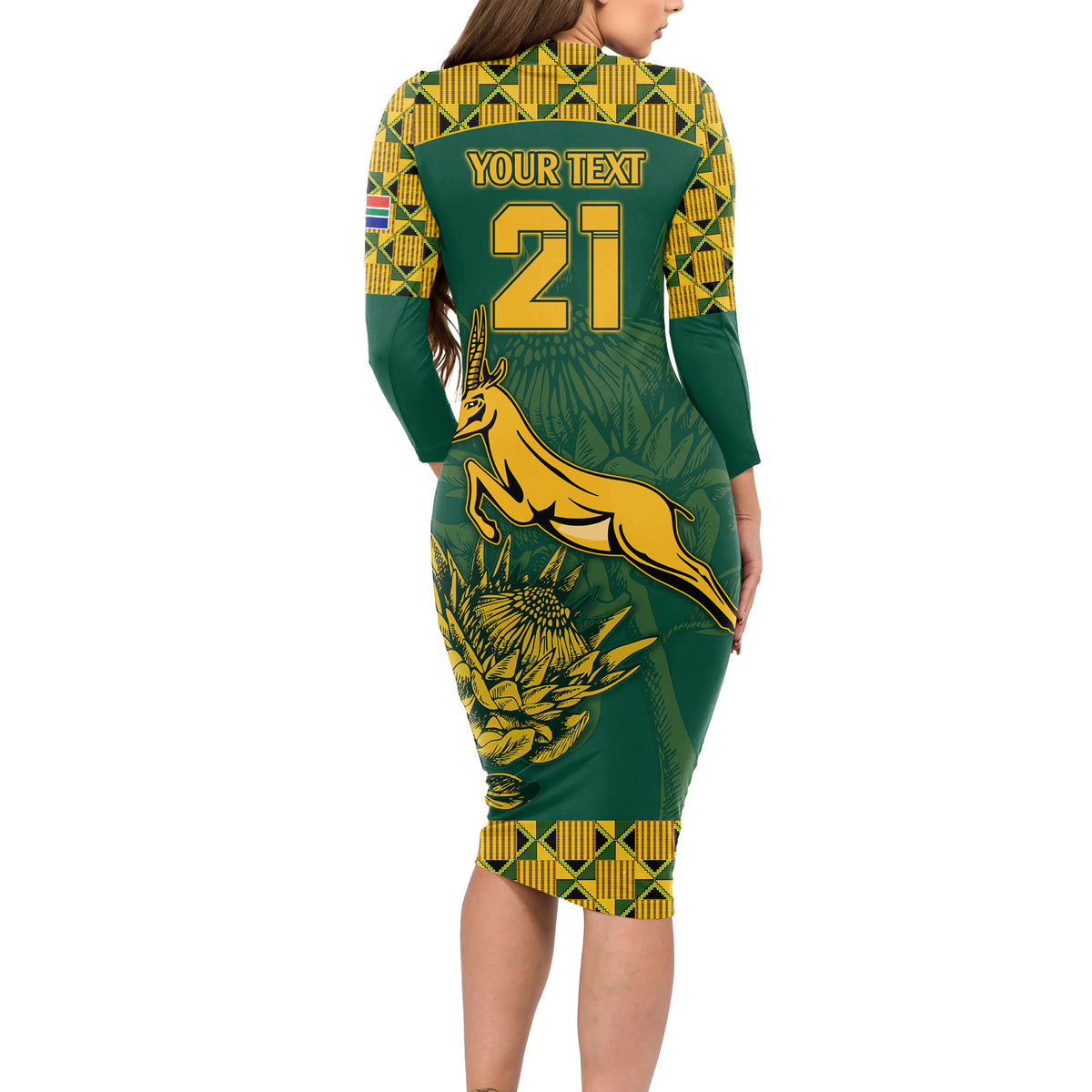 Custom South Africa Rugby Long Sleeve Bodycon Dress Springboks Proud The Champions - Wonder Print Shop