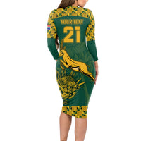 Custom South Africa Rugby Long Sleeve Bodycon Dress Springboks Proud The Champions - Wonder Print Shop