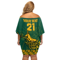 Custom South Africa Rugby Off Shoulder Short Dress Springboks Proud The Champions - Wonder Print Shop