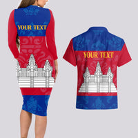 Personalised Cambodia Couples Matching Long Sleeve Bodycon Dress and Hawaiian Shirt With Simple Flag Style LT9 - Wonder Print Shop
