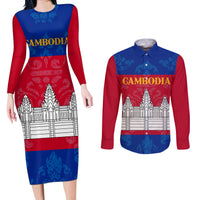 Personalised Cambodia Couples Matching Long Sleeve Bodycon Dress and Long Sleeve Button Shirt With Simple Flag Style LT9 - Wonder Print Shop