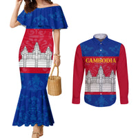 personalised-cambodia-couples-matching-mermaid-dress-and-long-sleeve-button-shirt-with-simple-flag-style