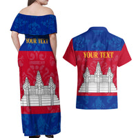 Personalised Cambodia Couples Matching Off Shoulder Maxi Dress and Hawaiian Shirt With Simple Flag Style LT9 - Wonder Print Shop