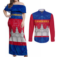 Personalised Cambodia Couples Matching Off Shoulder Maxi Dress and Long Sleeve Button Shirt With Simple Flag Style LT9 - Wonder Print Shop