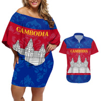 Personalised Cambodia Couples Matching Off Shoulder Short Dress and Hawaiian Shirt With Simple Flag Style LT9 - Wonder Print Shop