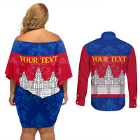 Personalised Cambodia Couples Matching Off Shoulder Short Dress and Long Sleeve Button Shirt With Simple Flag Style LT9 - Wonder Print Shop