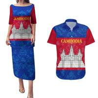 Personalised Cambodia Couples Matching Puletasi Dress and Hawaiian Shirt With Simple Flag Style LT9 - Wonder Print Shop