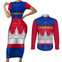 Personalised Cambodia Couples Matching Short Sleeve Bodycon Dress and Long Sleeve Button Shirt With Simple Flag Style LT9 - Wonder Print Shop