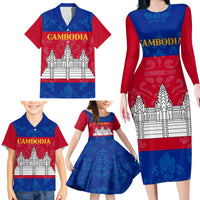 Personalised Cambodia Family Matching Long Sleeve Bodycon Dress and Hawaiian Shirt With Simple Flag Style LT9 - Wonder Print Shop