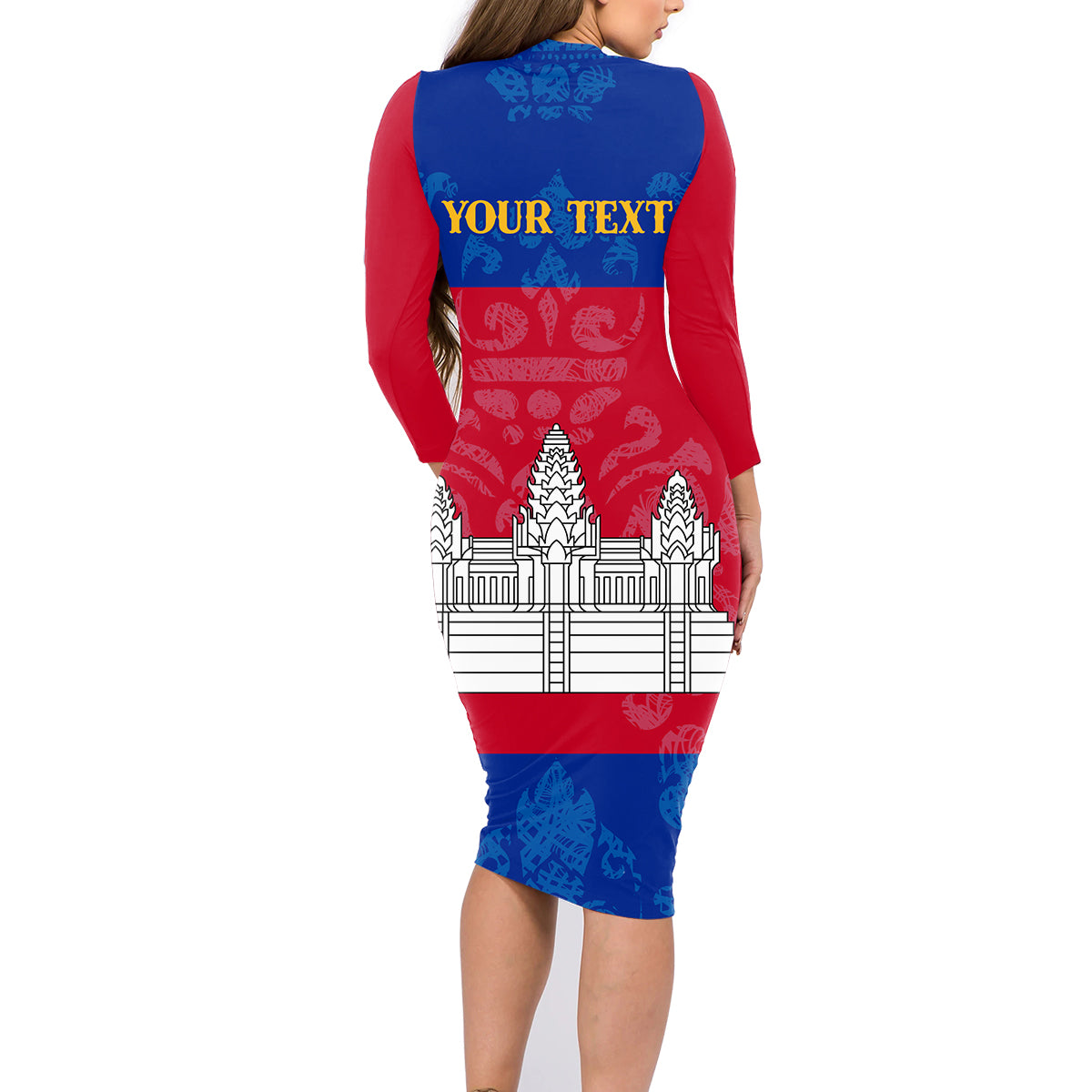 Personalised Cambodia Family Matching Long Sleeve Bodycon Dress and Hawaiian Shirt With Simple Flag Style LT9 - Wonder Print Shop