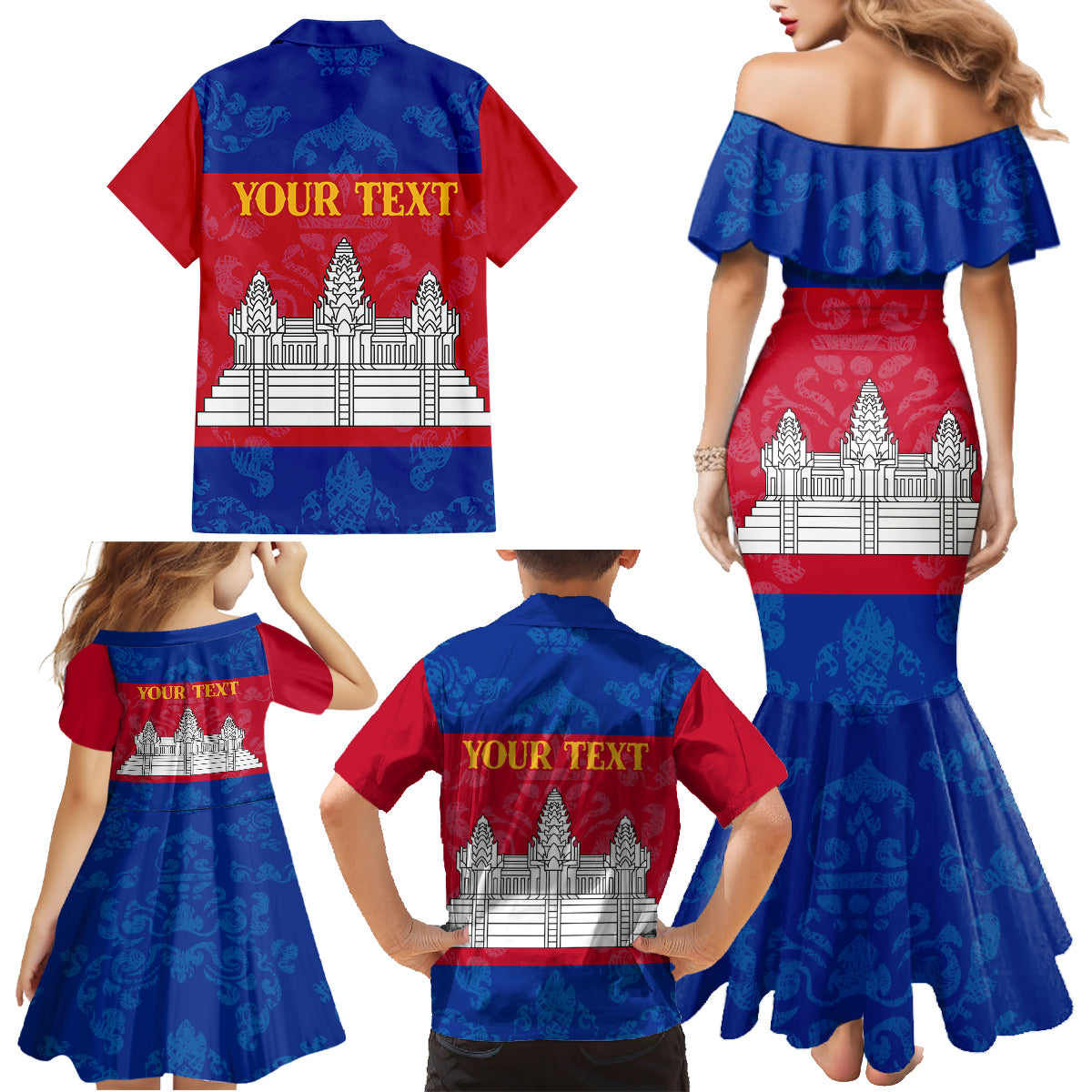 Personalised Cambodia Family Matching Mermaid Dress and Hawaiian Shirt With Simple Flag Style LT9 - Wonder Print Shop