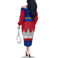 Personalised Cambodia Family Matching Off Shoulder Long Sleeve Dress and Hawaiian Shirt With Simple Flag Style - Wonder Print Shop