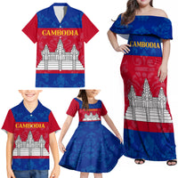 Personalised Cambodia Family Matching Off Shoulder Maxi Dress and Hawaiian Shirt With Simple Flag Style LT9 - Wonder Print Shop