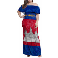 Personalised Cambodia Family Matching Off Shoulder Maxi Dress and Hawaiian Shirt With Simple Flag Style LT9 - Wonder Print Shop