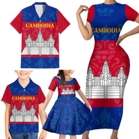 Personalised Cambodia Family Matching Short Sleeve Bodycon Dress and Hawaiian Shirt With Simple Flag Style - Wonder Print Shop