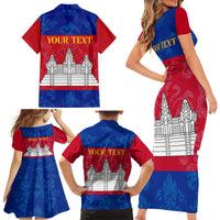Personalised Cambodia Family Matching Short Sleeve Bodycon Dress and Hawaiian Shirt With Simple Flag Style - Wonder Print Shop