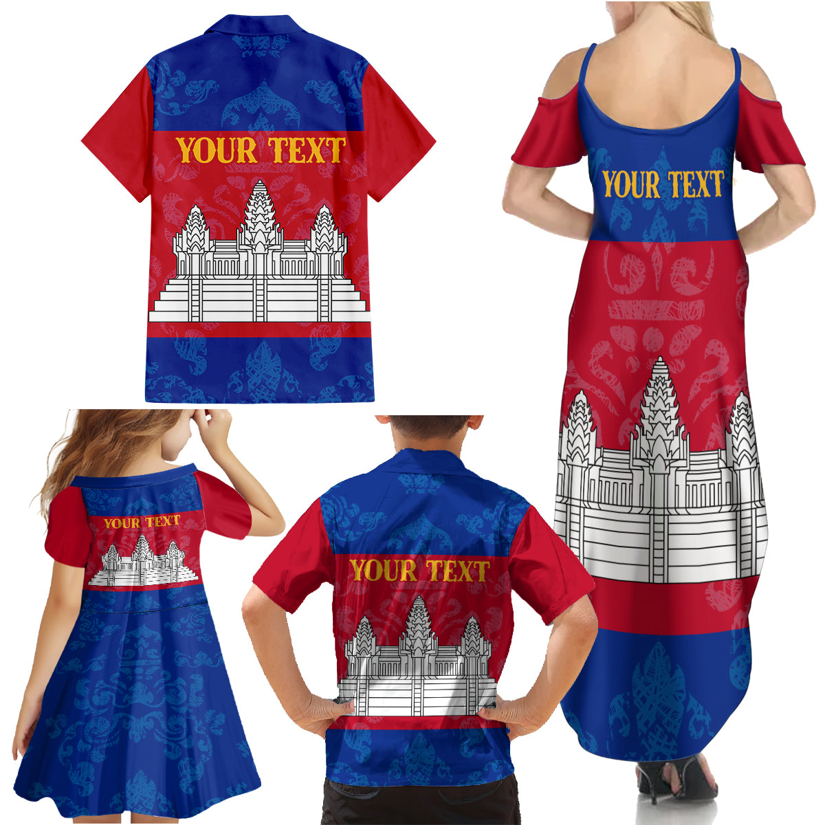Personalised Cambodia Family Matching Summer Maxi Dress and Hawaiian Shirt With Simple Flag Style - Wonder Print Shop
