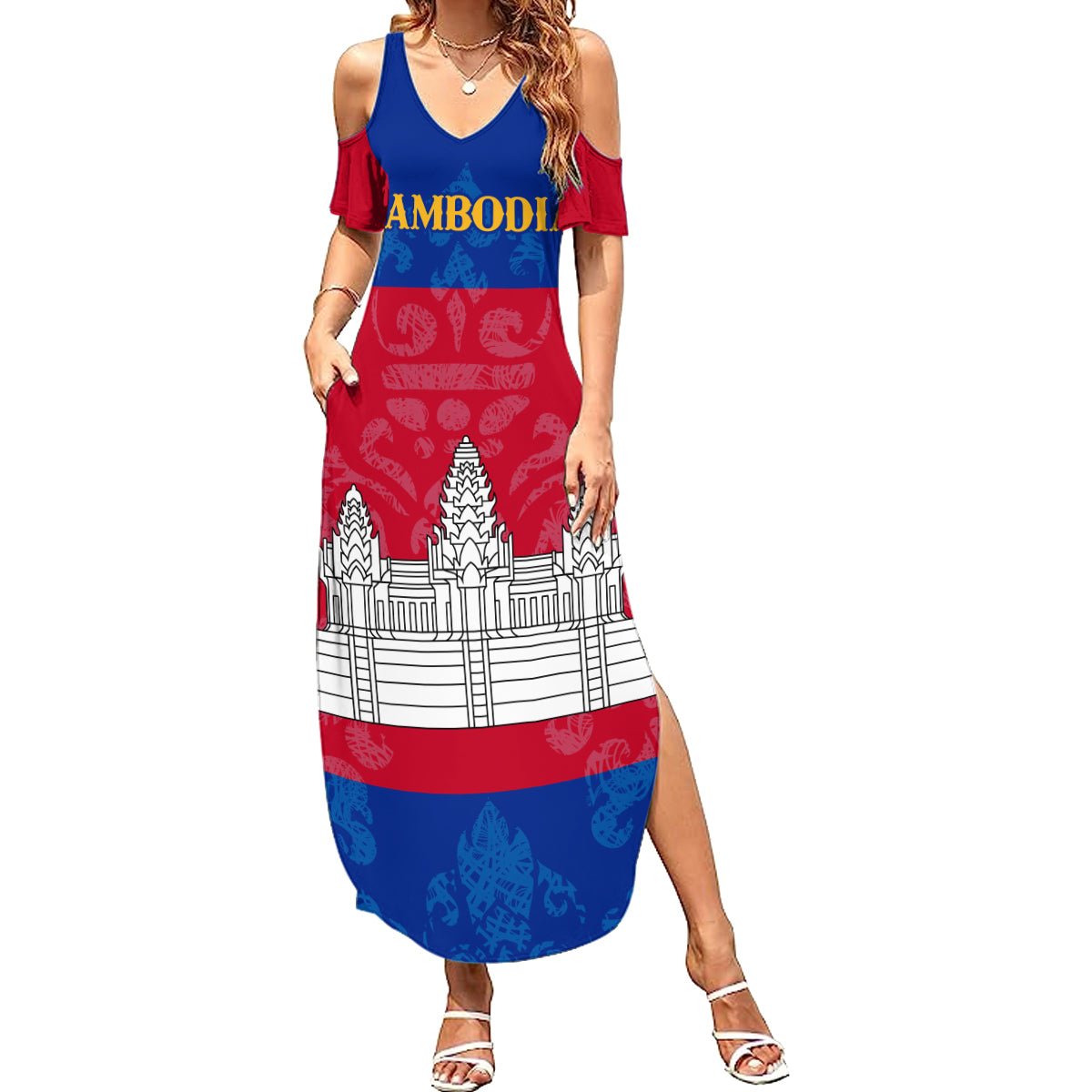Personalised Cambodia Family Matching Summer Maxi Dress and Hawaiian Shirt With Simple Flag Style - Wonder Print Shop