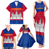 Personalised Cambodia Family Matching Tank Maxi Dress and Hawaiian Shirt With Simple Flag Style - Wonder Print Shop
