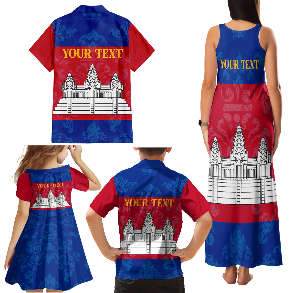 Personalised Cambodia Family Matching Tank Maxi Dress and Hawaiian Shirt With Simple Flag Style - Wonder Print Shop