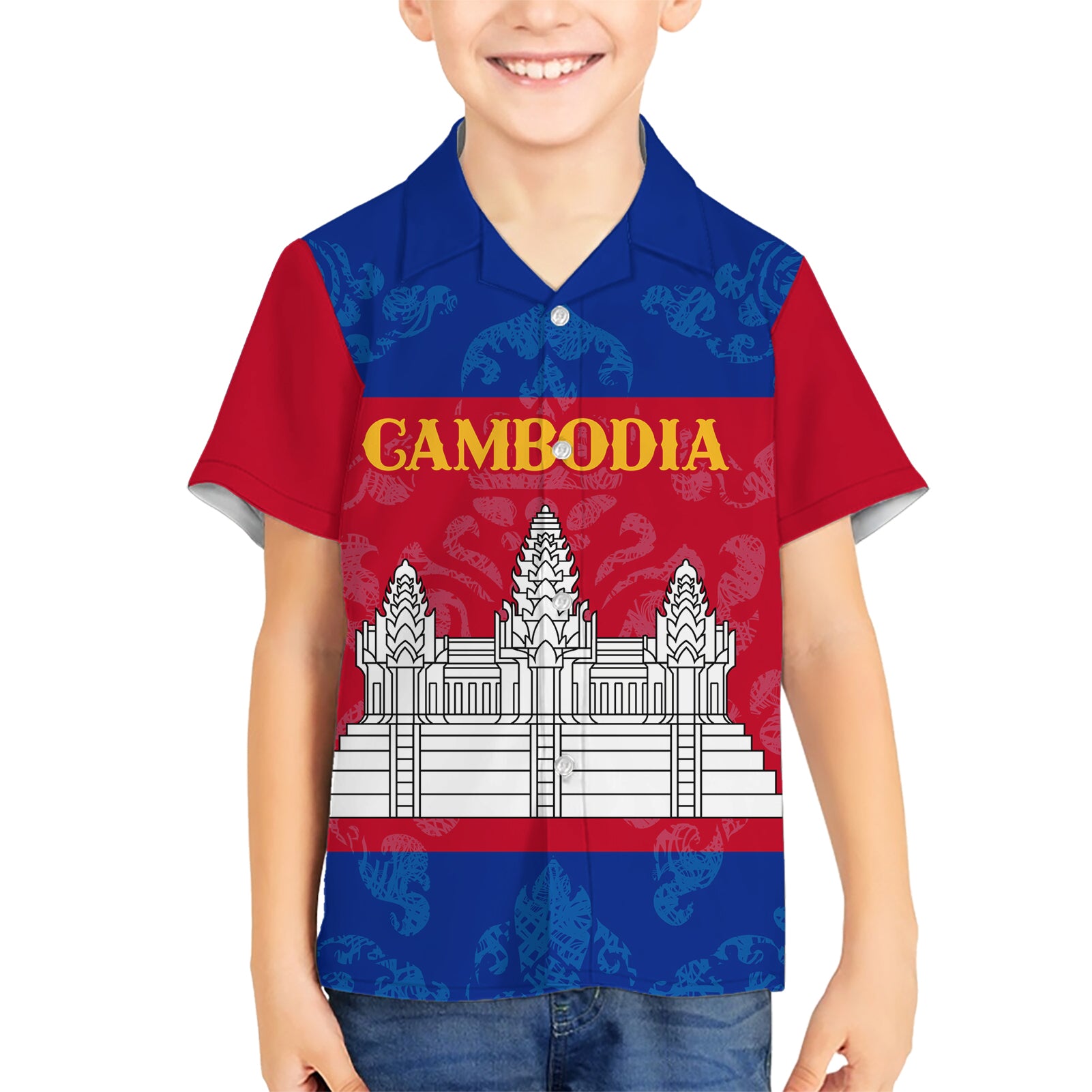 Personalised Cambodia Kid Hawaiian Shirt With Simple Flag Style - Wonder Print Shop