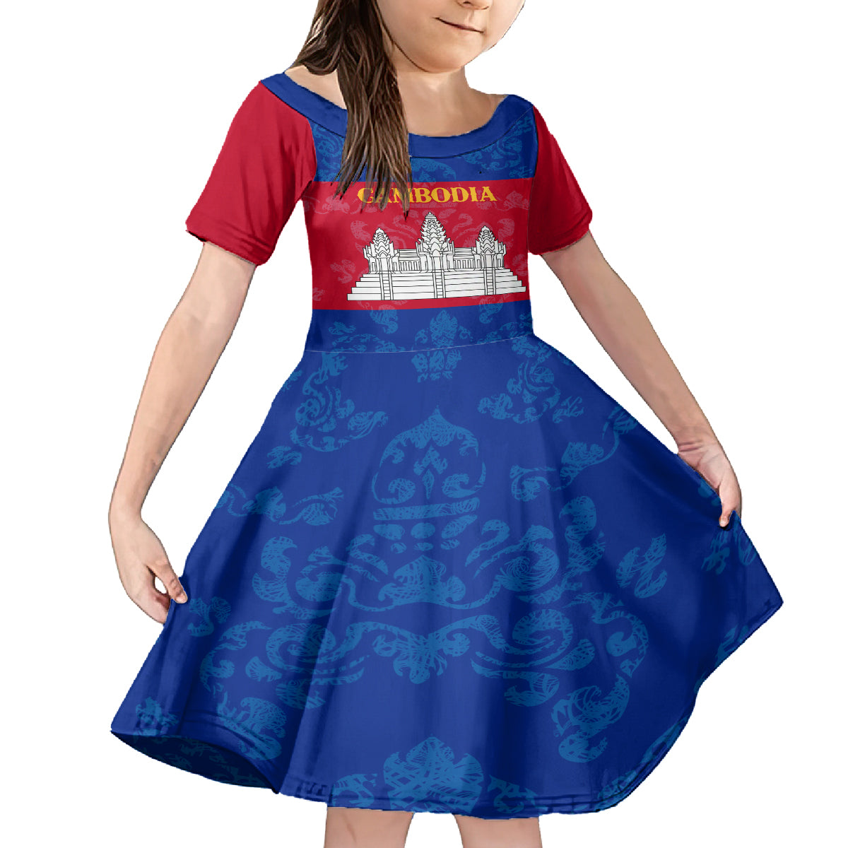 Personalised Cambodia Kid Short Sleeve Dress With Simple Flag Style - Wonder Print Shop
